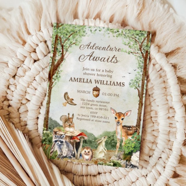 Adventure Awaits Woodland Baby Shower Forest Einladung (Von Creator hochgeladen)