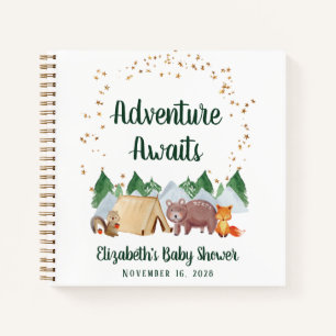 Adventure Awaits Woodland Baby Shower Gästebuch Notizbuch