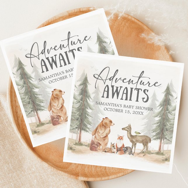 Adventure Awaits Woodland Baby Shower Serviette (Woodland Baby Shower Napkin)