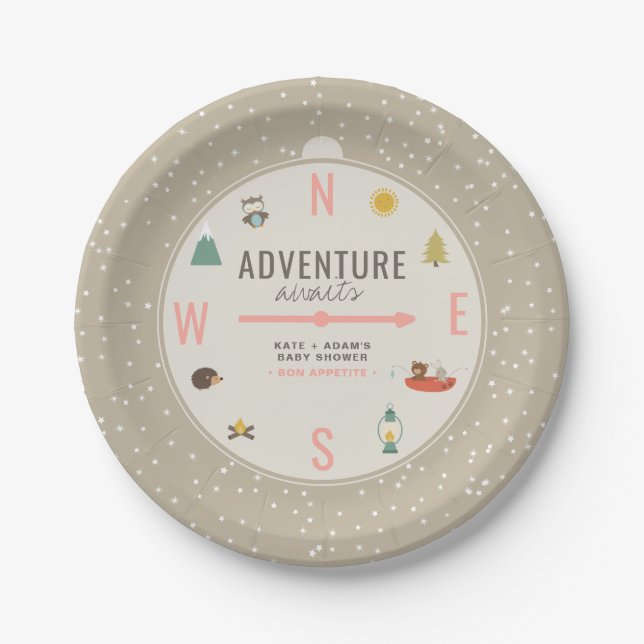 Adventure Awaits Woodland Girl Baby Shower Pappteller (Vorderseite)