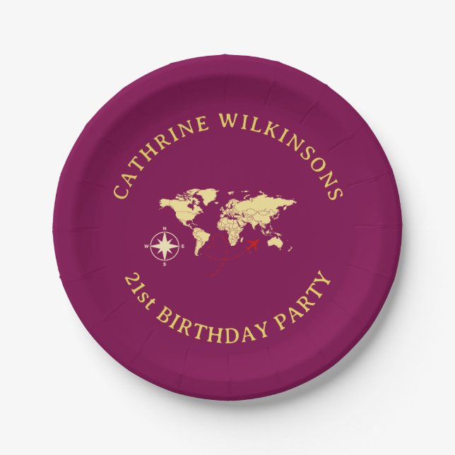 Adventure Awaits world map 21st Birthday Plates Pappteller (Vorderseite)