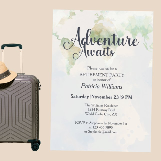 Adventure Awaits World Map Retirement Party Einladung (Von Creator hochgeladen)