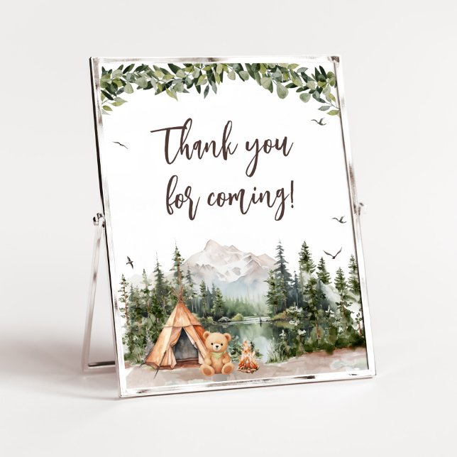 Adventure Awarits Mountain Danke für Ihr Kommen Poster (Let the Adventure Begin Baby Shower Thank You for Coming Sign)