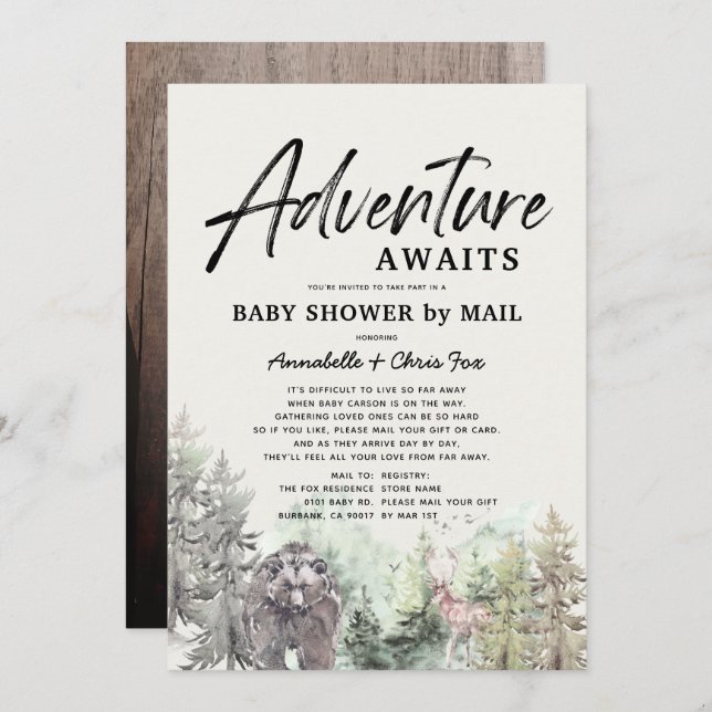 Adventure Awars Mountain Bear Baby Shower by Mail Einladung (Vorne/Hinten)