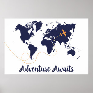 Adventure Awaws, Flugzeug Print, Weltkarte drucken Poster