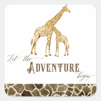 Adventure Baby Boy Dusche Wasserfarbe Giraffe Sieg Quadratischer Aufkleber