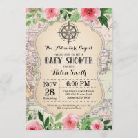 Adventure Baby Dusche Rosa Blumenkarte Reisen Welt