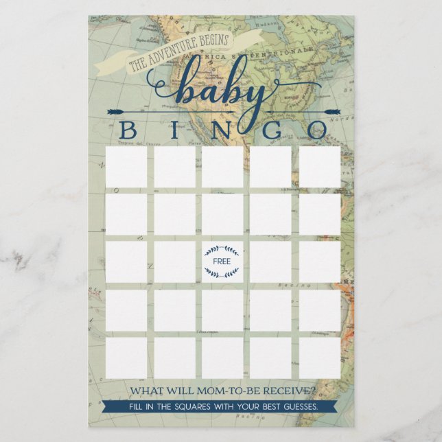 Adventure Baby Shower Bingo Game (Vorderseite)