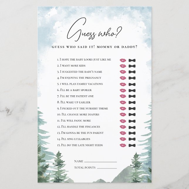 Adventure Baby Shower Guess Mommy oder Daddy Game (Vorderseite)