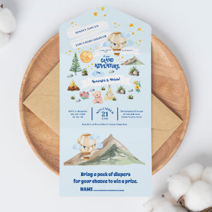 Adventure Baby Shower Wasserfarben Bäume All In One Einladung