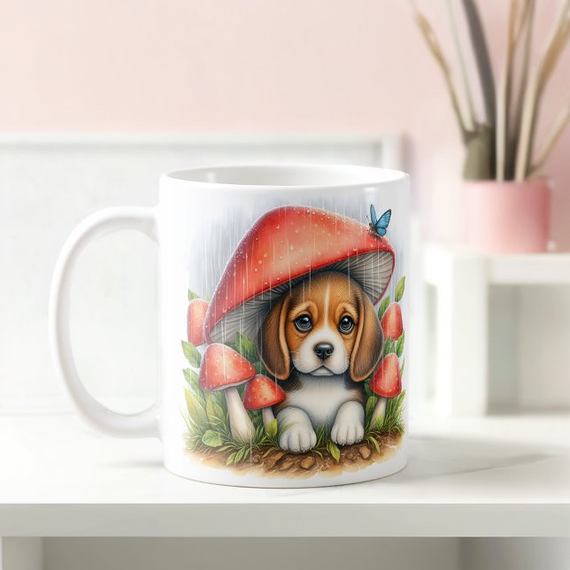 Adventure Beagle Puppy under Mushroom Regenschirm Kaffeetasse (Von Creator hochgeladen)
