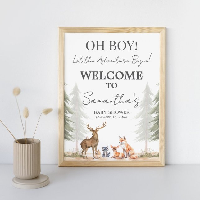 Adventure Begin Baby Dusche Begrüßungszeichen Poster (Let the Adventure Begin Woodland Baby Shower Welcome Sign)