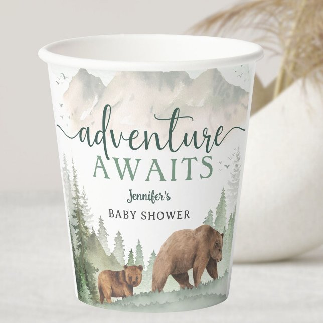 Adventure Begin Baby Shower Bear Woodland Forest Pappbecher (Von Creator hochgeladen)