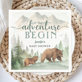 Adventure Begin Baby Shower Bear Woodland Forest Serviette