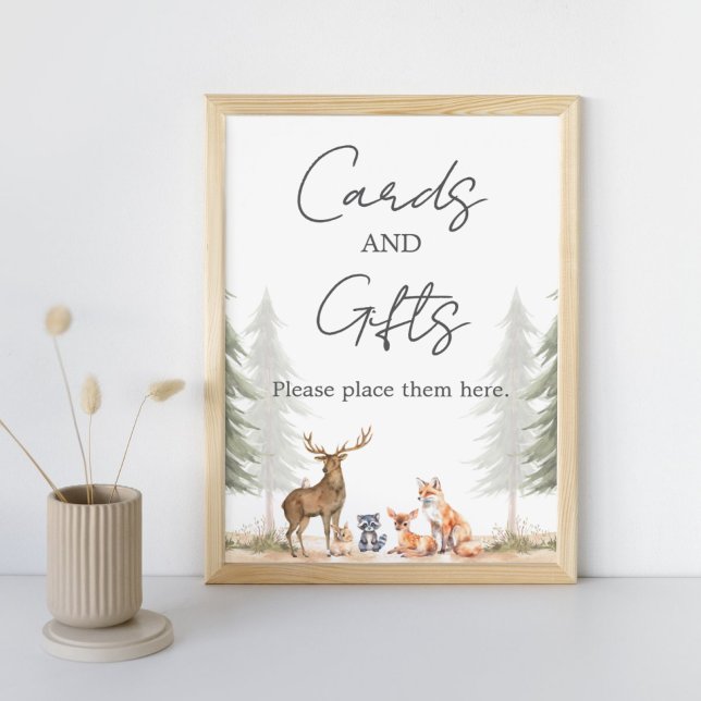 Adventure Begin Baby Shower Cards and Gifts Sign Poster (Let the Adventure Begin Woodland Baby Shower Cards and Gifts Sign)