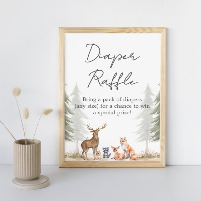 Adventure Begin Baby Shower Diaper Raffle Sign Poster (Let the Adventure Begin Woodland Baby Shower Diaper Raffle Sign)