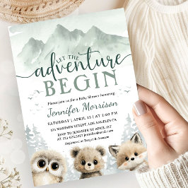Adventure Begin Baby Shower Woodland Mountain Einladung