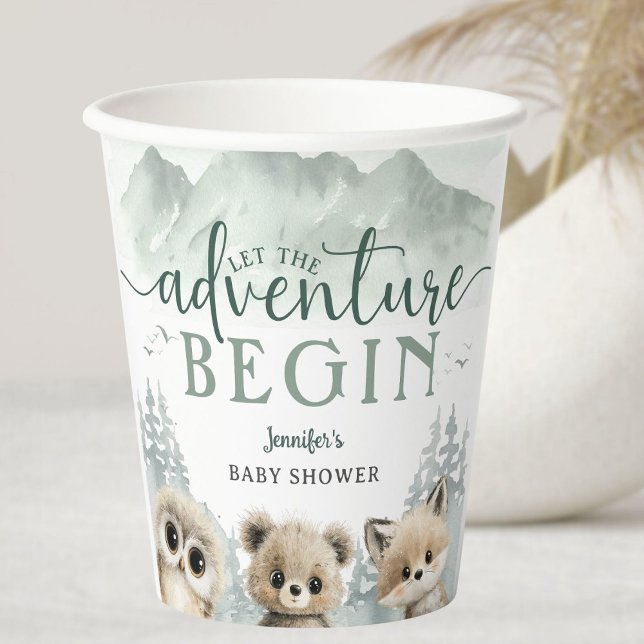 Adventure Begin Baby Shower Woodland Mountain Pappbecher (Von Creator hochgeladen)