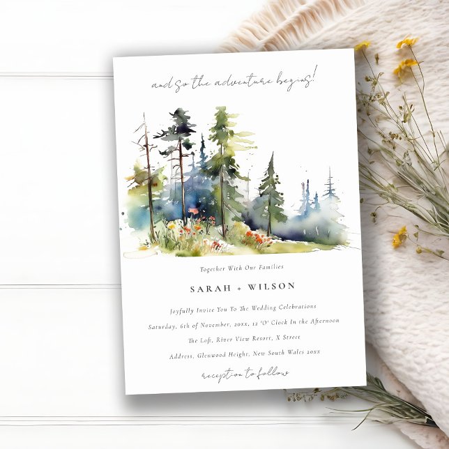 Adventure Begin Pine Forest Landschaft Hochzeit Einladung (Von Creator hochgeladen)