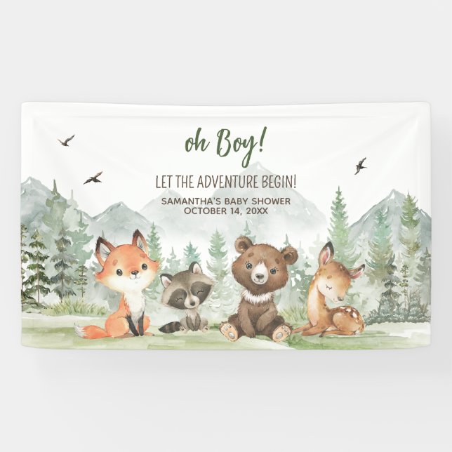 Adventure Begin Woodland Animals Baby Shower Banner (Horizontal)