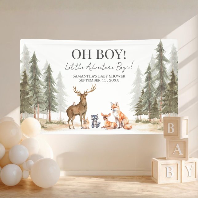 Adventure Begin Woodland Animals Baby Shower Banner (Let the Adventure Begin Woodland Animals Baby Shower Banner Decor)