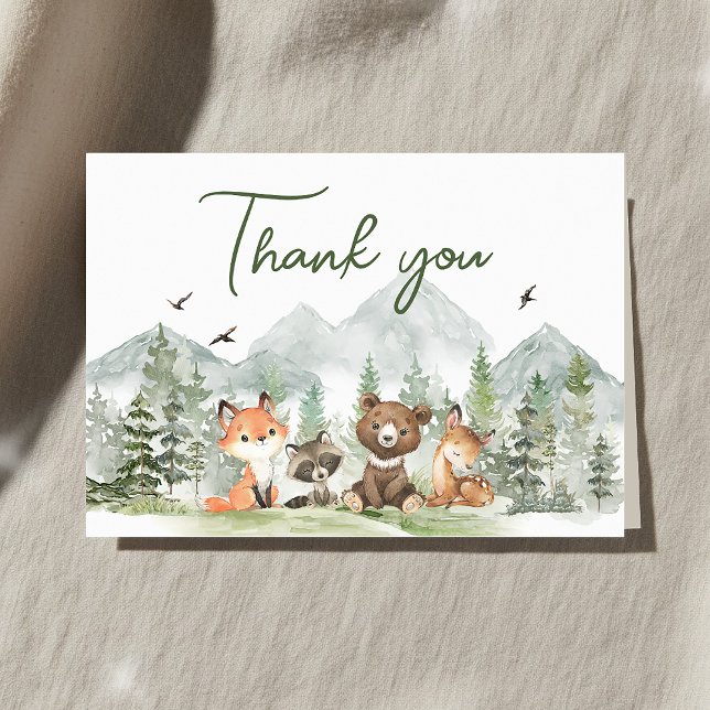 Adventure Begin Woodland Animals Baby Shower Dankeskarte (Adventure Begin Woodland Animals Baby Shower Thank You Card)