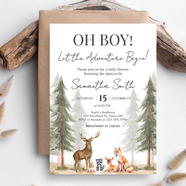Adventure Begin Woodland Animals Baby Shower Einladung (Let the Adventure Begin Woodland Animals Baby Shower Invitation)