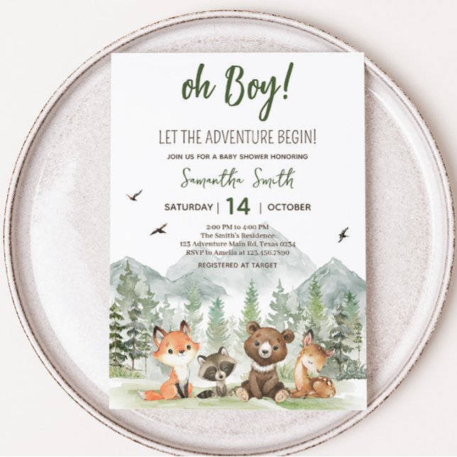 Adventure Begin Woodland Animals Baby Shower Einladung (Adventure Awaits Baby Shower Invitation)