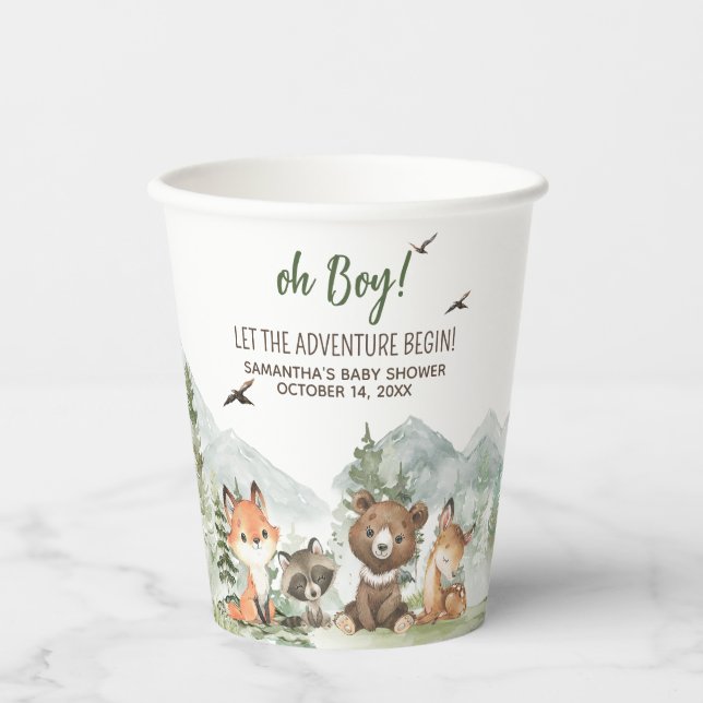 Adventure Begin Woodland Animals Baby Shower Pappbecher (Vorderseite)