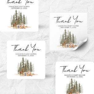 Adventure Begin Woodland Animals Baby Shower Quadratischer Aufkleber