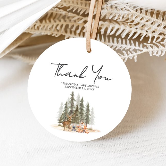 Adventure Begin Woodland Animals Baby Shower Round Geschenkanhänger (Let the Adventure Begin Woodland Animals Baby Shower Favor Tags)