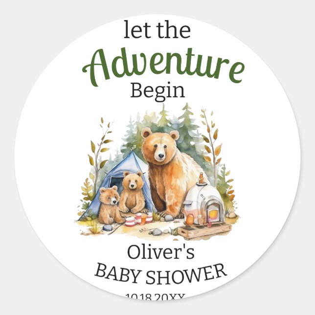 Adventure Begin Woodland Babydusche Runder Aufkleber (Vorderseite)