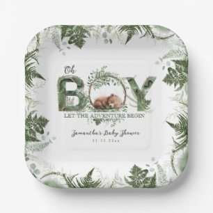 Adventure Begin Woodland Bear Baby Boy Dusche Pappteller