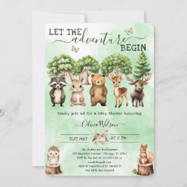 Adventure Begin Woodland GenderNeutral Baby Shower Einladung