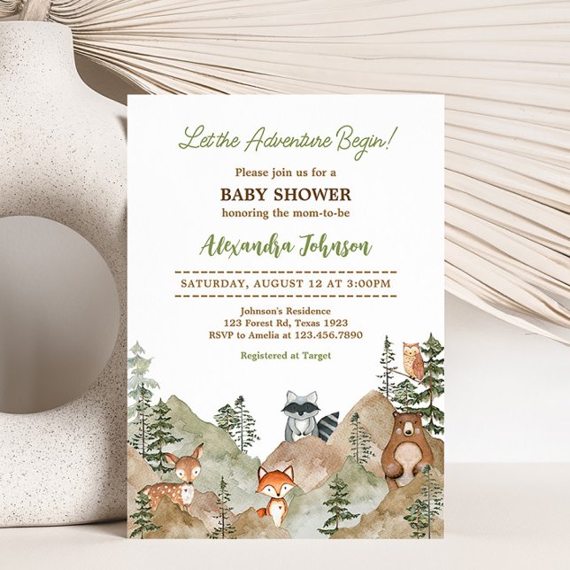 Adventure Begin Woodland Mountain Baby Dusche Einladung (Let the Adventure Begin Baby Shower Invitation)