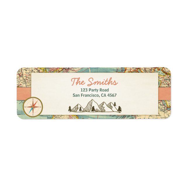 Adventure beginnt Address Labels Vintage Weltkarte (Vorne)
