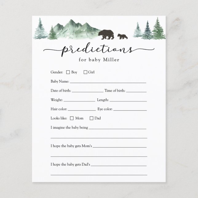 Adventure beginnt Bear Baby Predictions Card (Vorderseite)