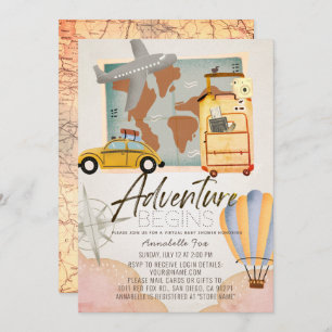 Adventure beginnt Travel Pink Virtual Baby Shower Einladung