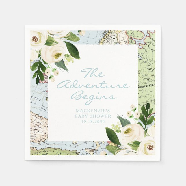 Adventure Begins Baby Shower Blues Karte Serviette (Vorderseite)