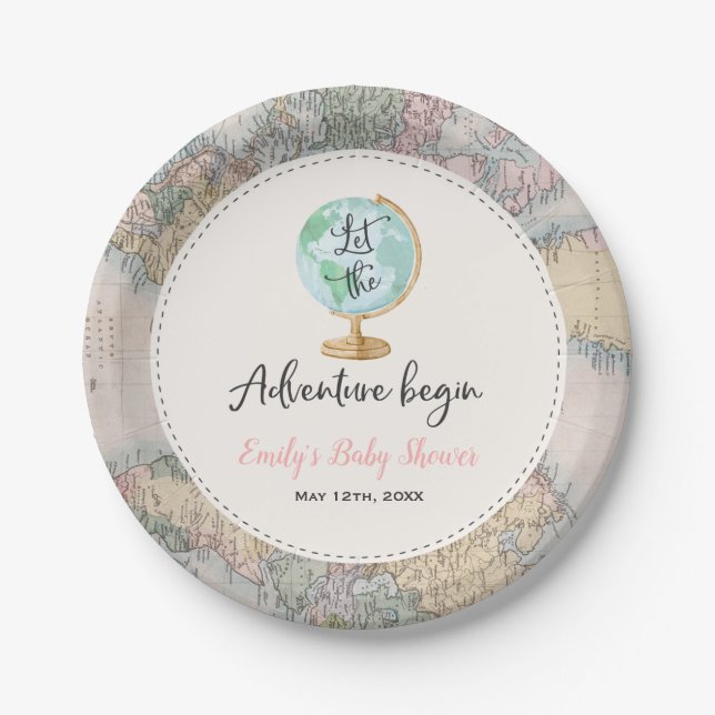 Adventure Begins Baby Shower Paper Plate 7" Pappteller (Vorderseite)