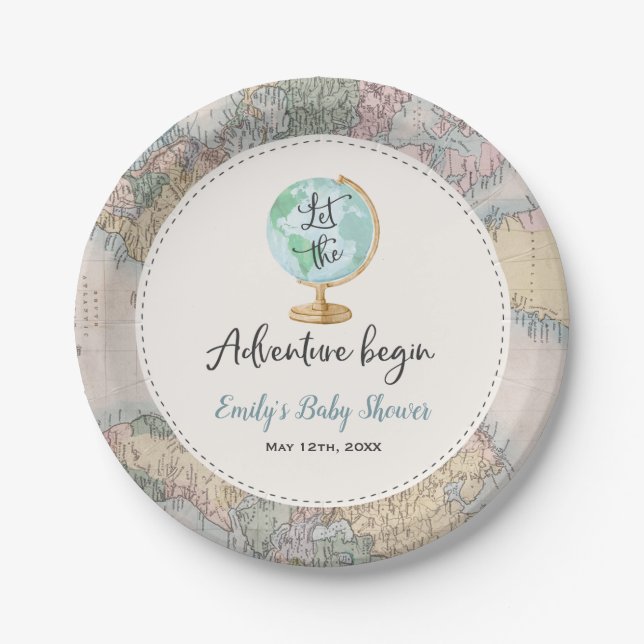 Adventure Begins Baby Shower Paper Plate 7" Pappteller (Vorderseite)