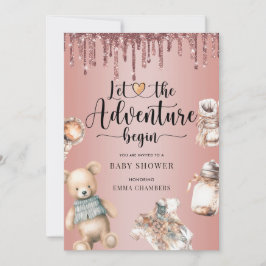 Adventure Begins Baby Shower Rose Gold Glitzer Einladung