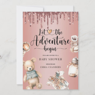 Adventure Begins Baby Shower Rose Gold Glitzer Einladung