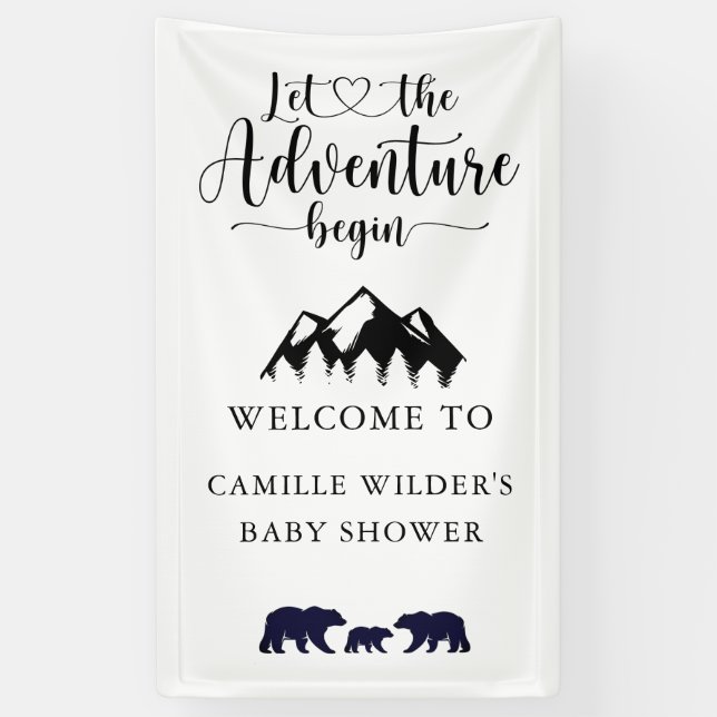 Adventure Begins Bears Rustic Baby Dusche Willkomm Banner (Vertikal)