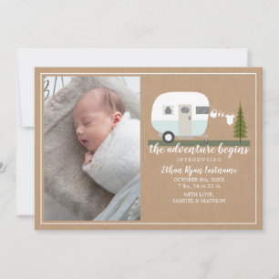 Adventure Begins Blue Camper Baby Birth Ankündigung