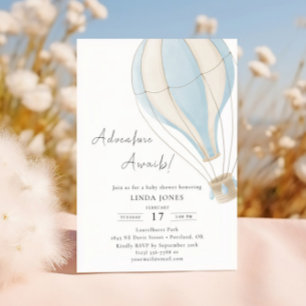 Adventure Begins Blue Hot Air Ballon Babydusche Einladung