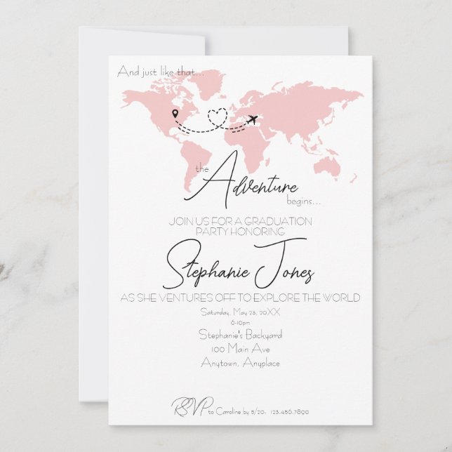 Adventure Begins College Graduation Party Einladung (Vorderseite)