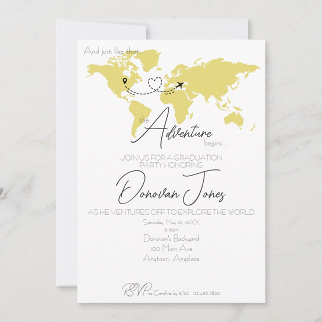 Adventure Begins College Graduation Party Einladung (Vorderseite)