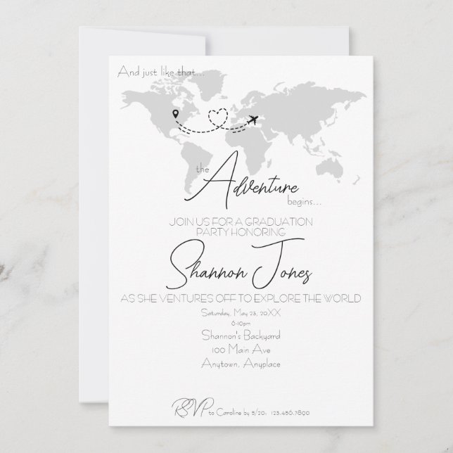 Adventure Begins College Graduation Party Einladung (Vorderseite)