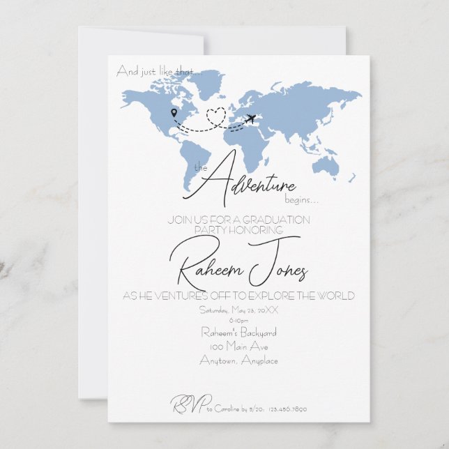 Adventure Begins College Graduation Party Einladung (Vorderseite)